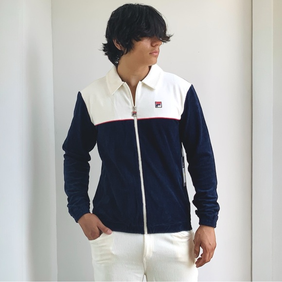 Men’s Fila Gardenia | Navy | Red Pipping Velour Corduroy Casual Tracksuits NWT - Picture 3 of 3